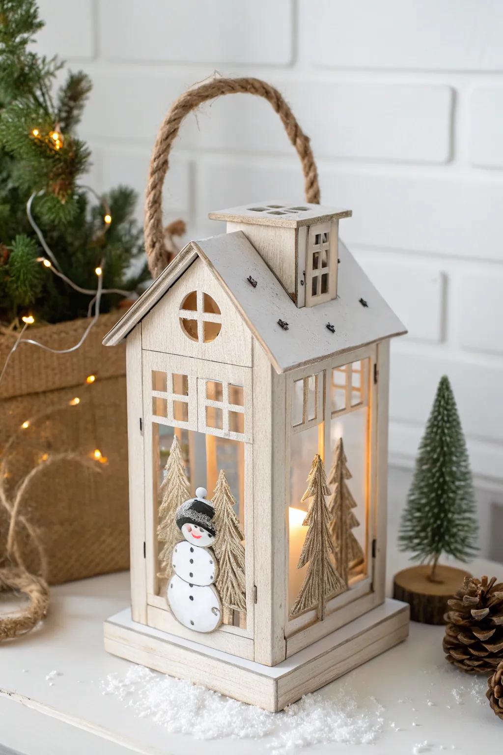 Capture the charm of a snowy cottage with this DIY lantern centerpiece.