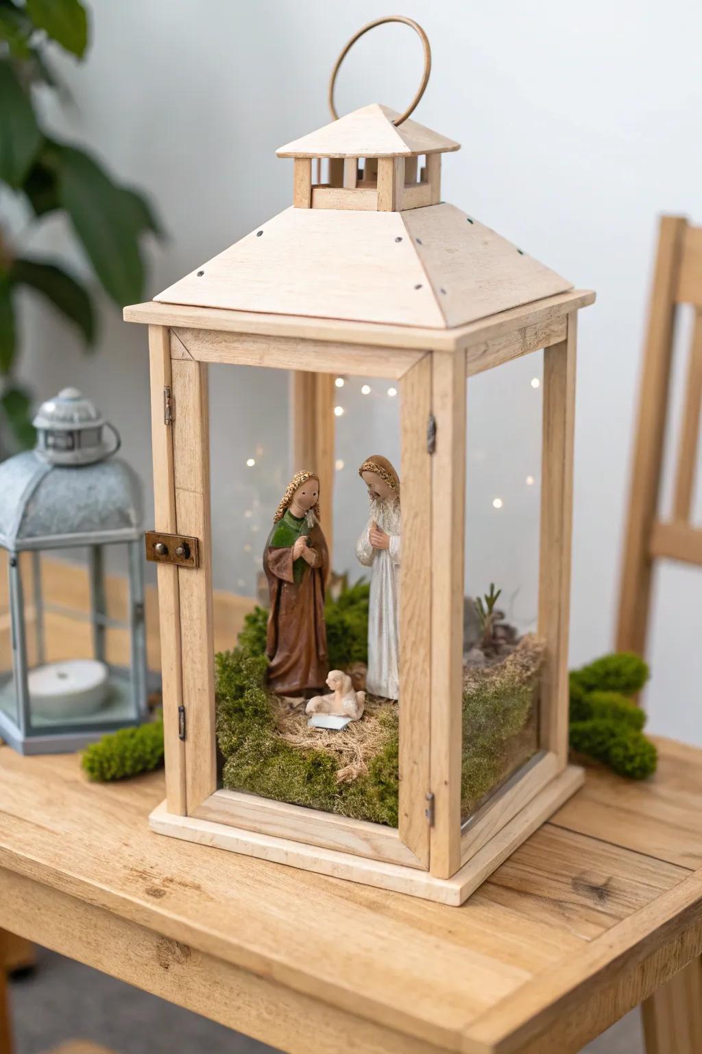 Celebrate tradition with a charming mini nativity lantern display.