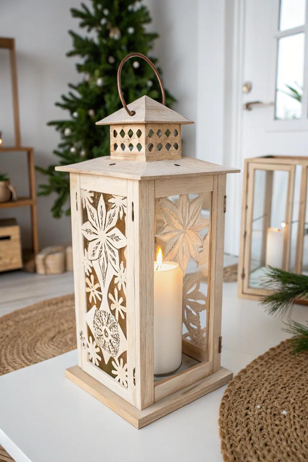 Enjoy the cozy glow of LED candles in a handcrafted Christmas lantern.