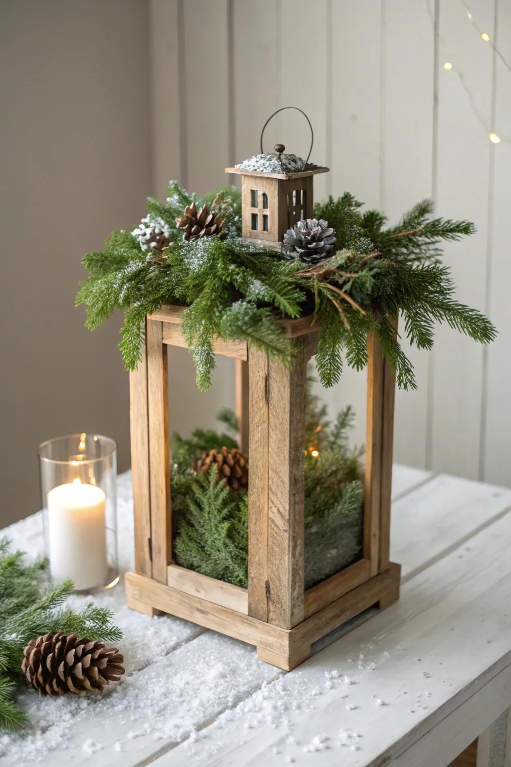 Bring the outdoors in with fresh greenery and branches in your lantern.