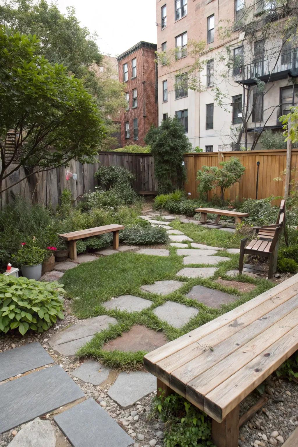 Enhance your backyard with mixed ground textures.