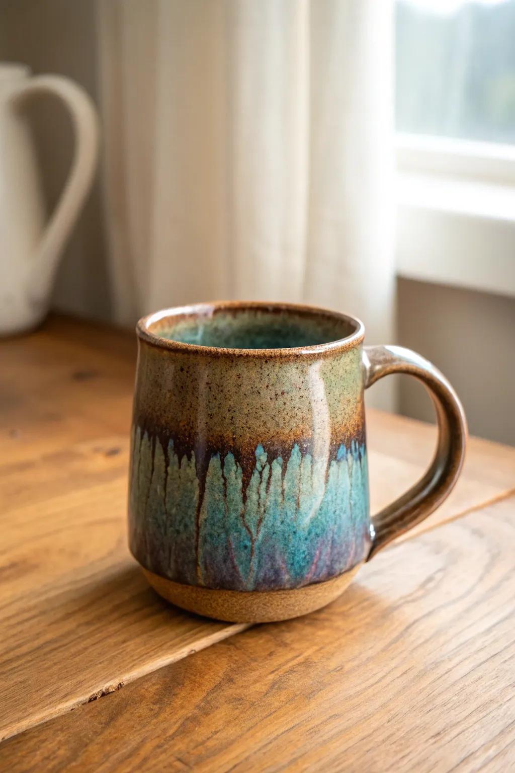 Explore the captivating sheen of expertly glazed clay mugs that blend simplicity with bohemian charm.