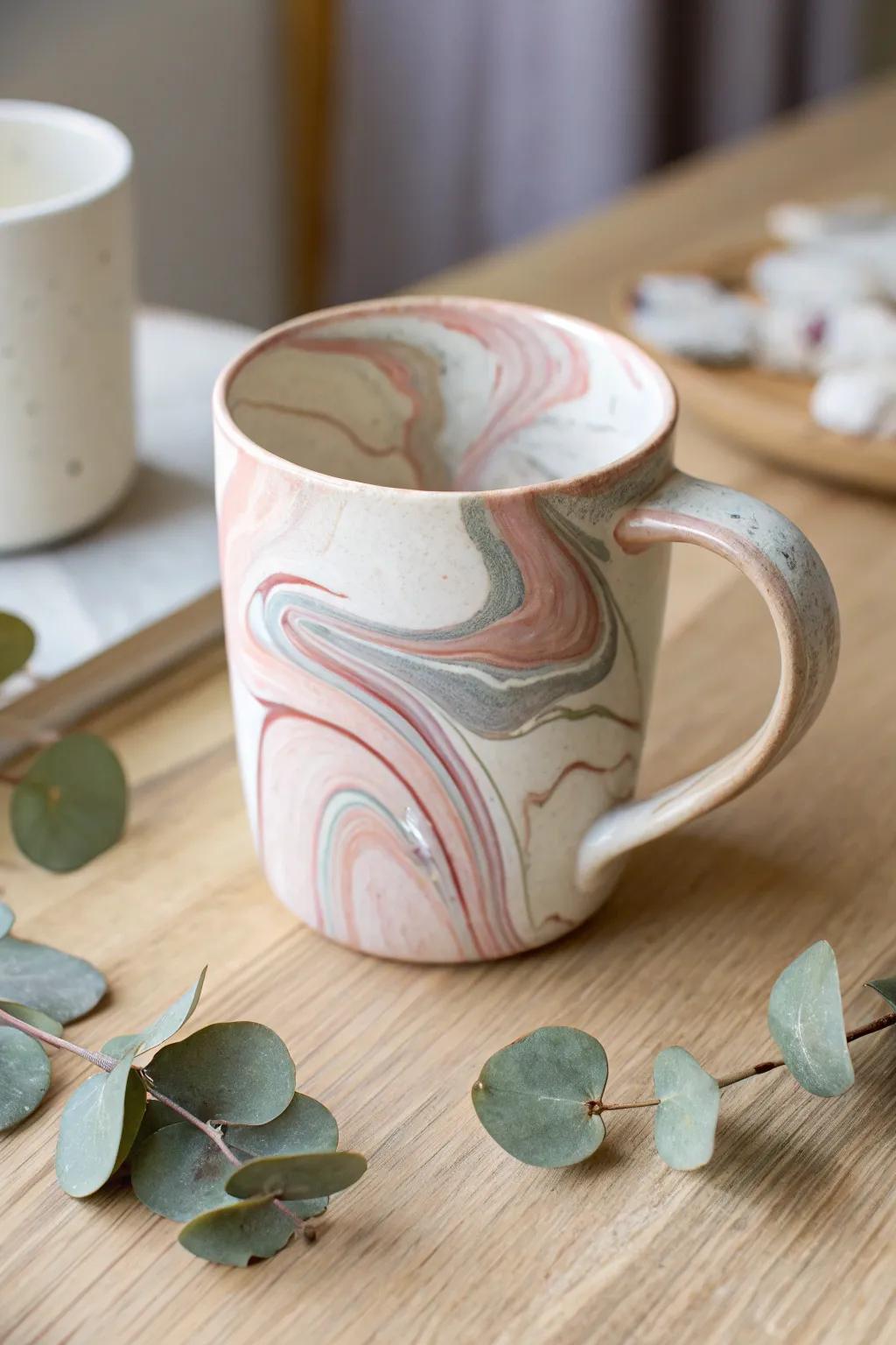 Elevate your mug collection with elegant marbled clay designs that are truly one-of-a-kind.