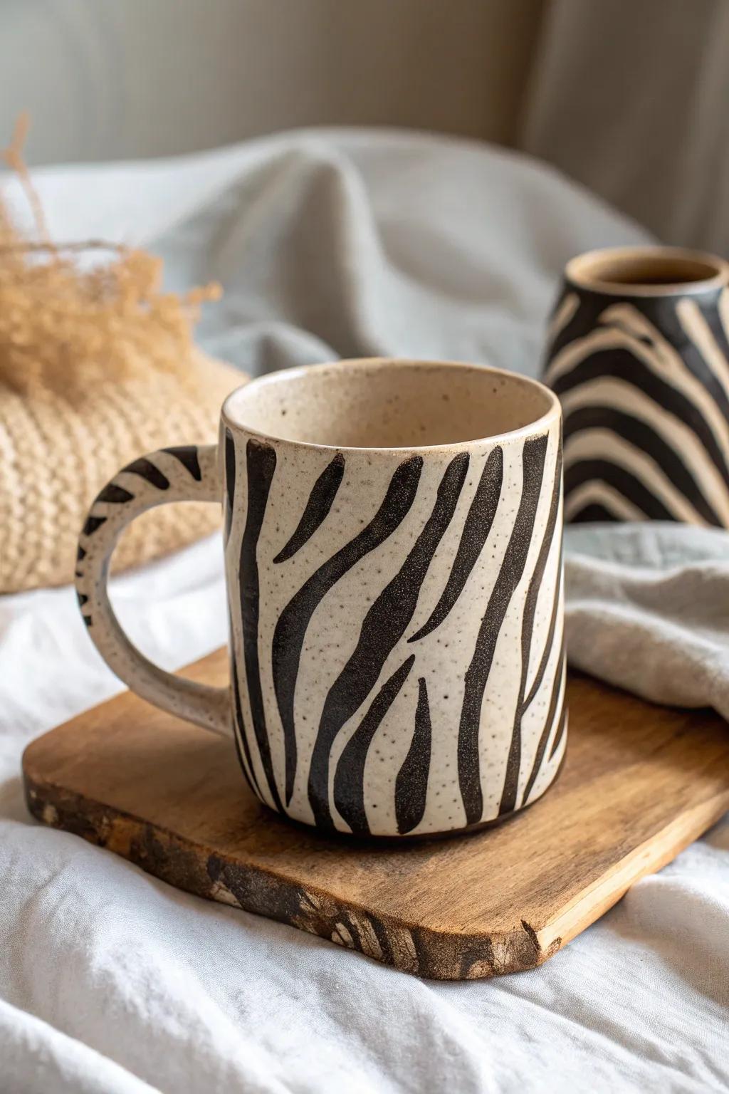 Unleash your creativity with animal print clay mugs that add a wild touch to your collection.