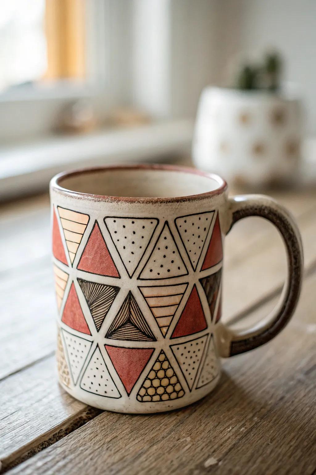 Add a modern edge to your mugs with bold geometric shapes and clean lines.