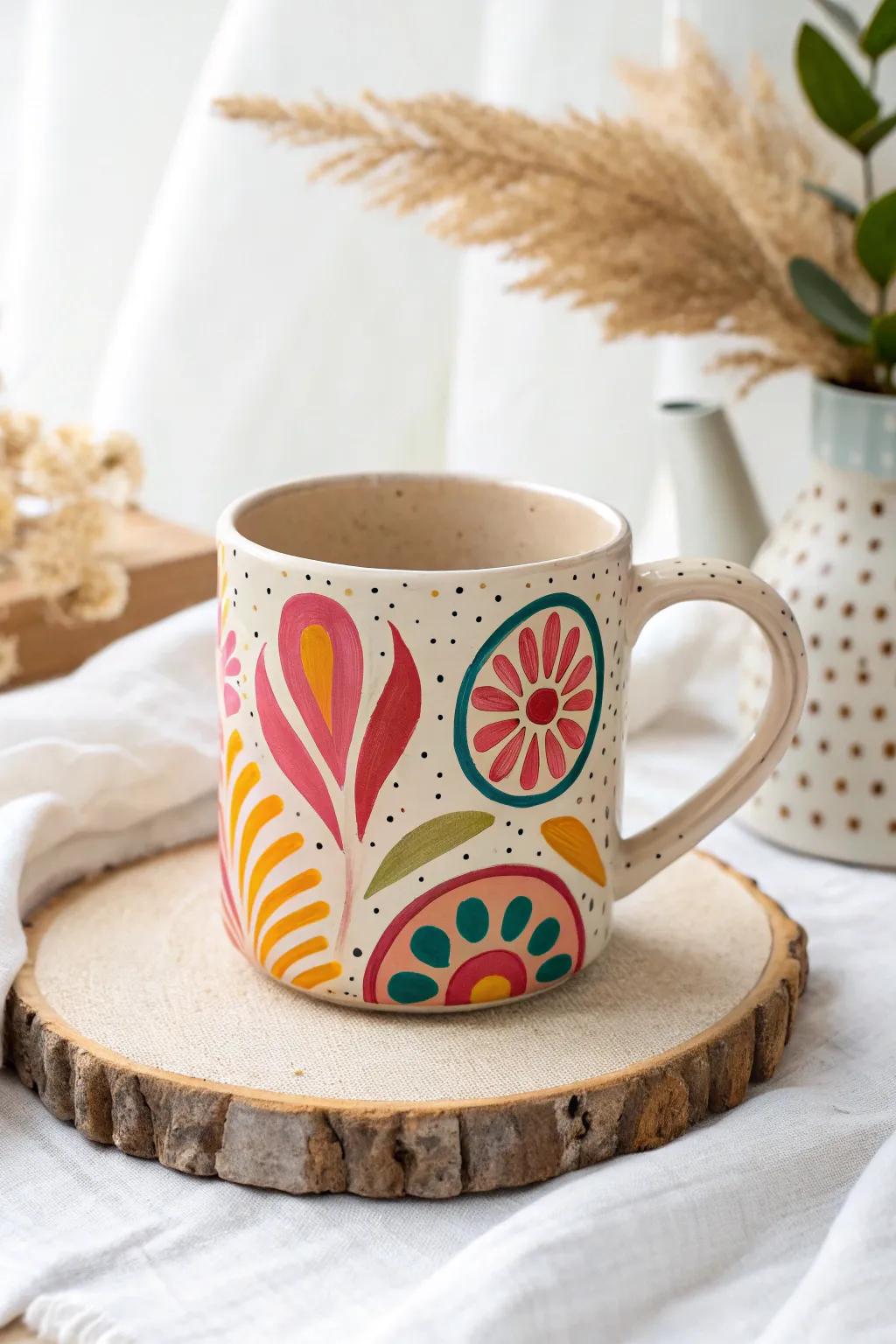 Infuse your mornings with energy using brightly colored, hand-painted clay mugs.
