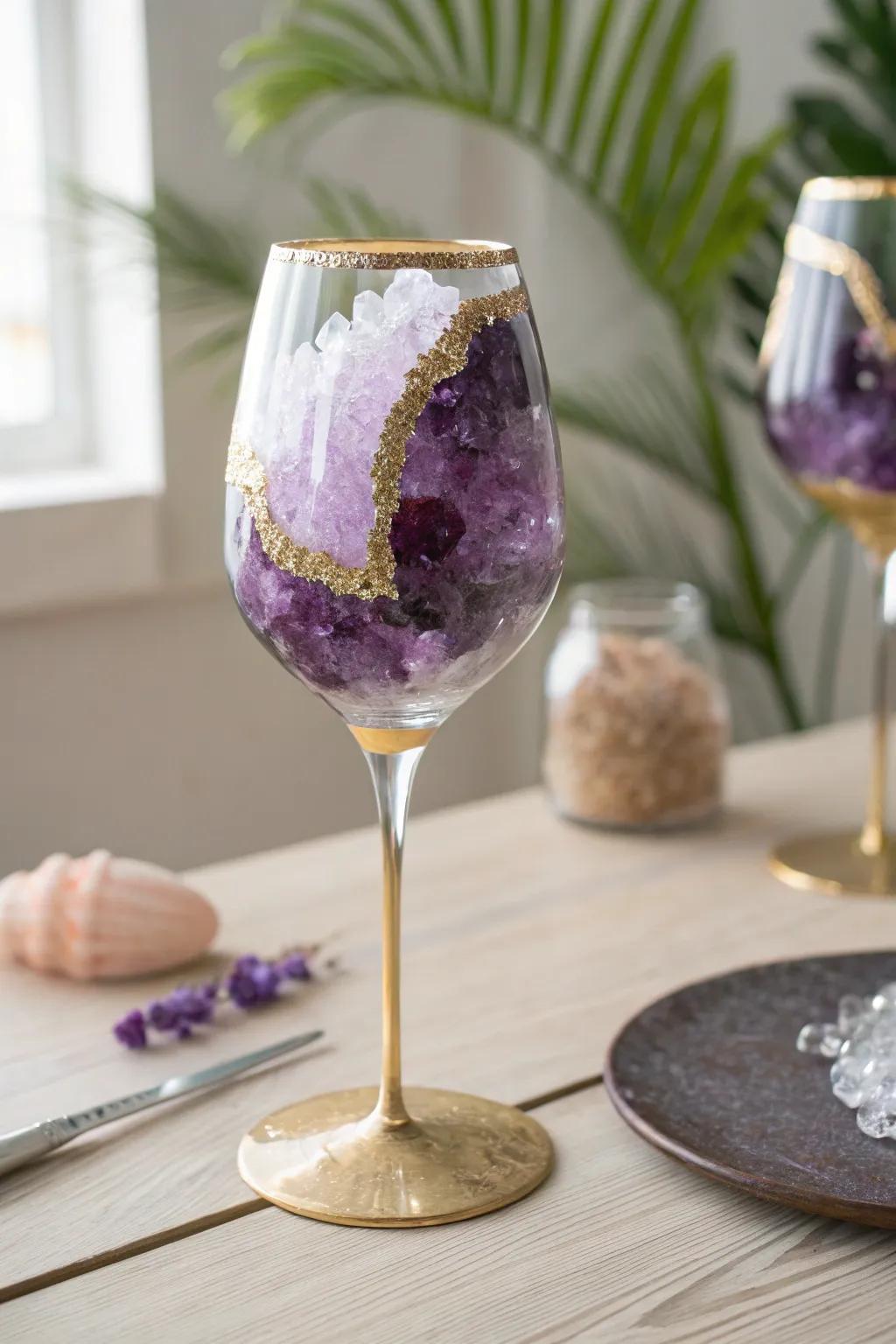 Showcase natural beauty with geode epoxy wine glasses that sparkle like crystals.