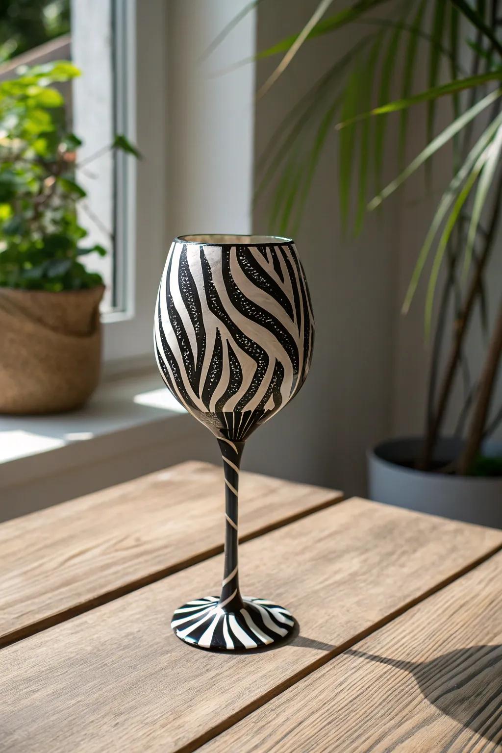 Add a bold safari flair with zebra print epoxy wine glasses that blend chic and wild.