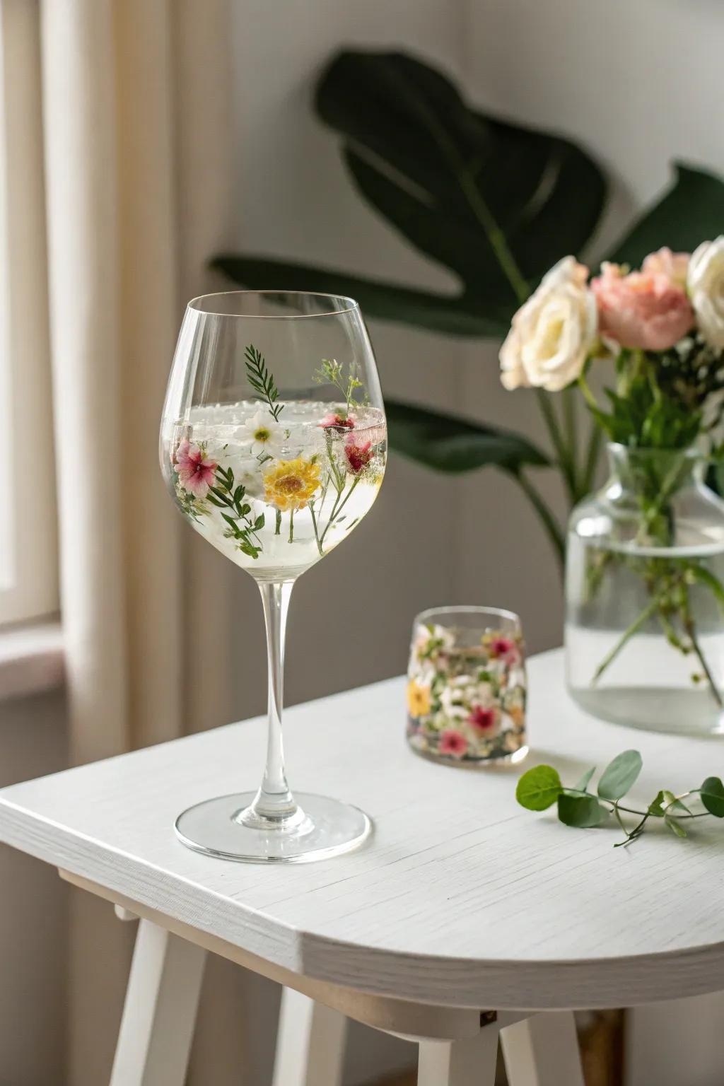 Celebrate nature's beauty with floral epoxy wine glasses that bring springtime indoors.