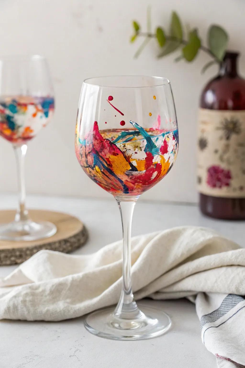 Turn your wine glasses into abstract art with bold epoxy resin color splashes.