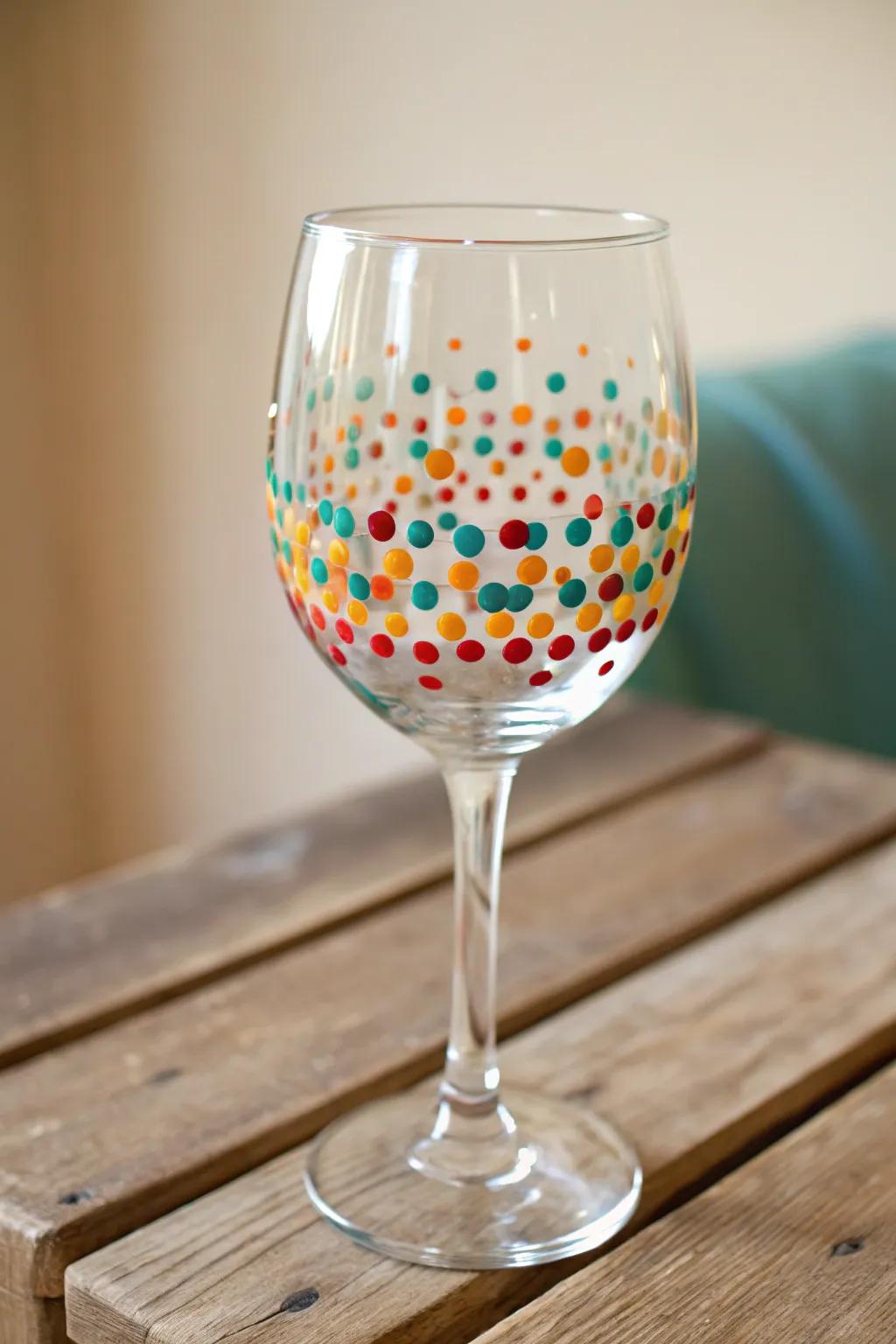 Bring fun and whimsy to your gatherings with polka dot epoxy wine glasses.