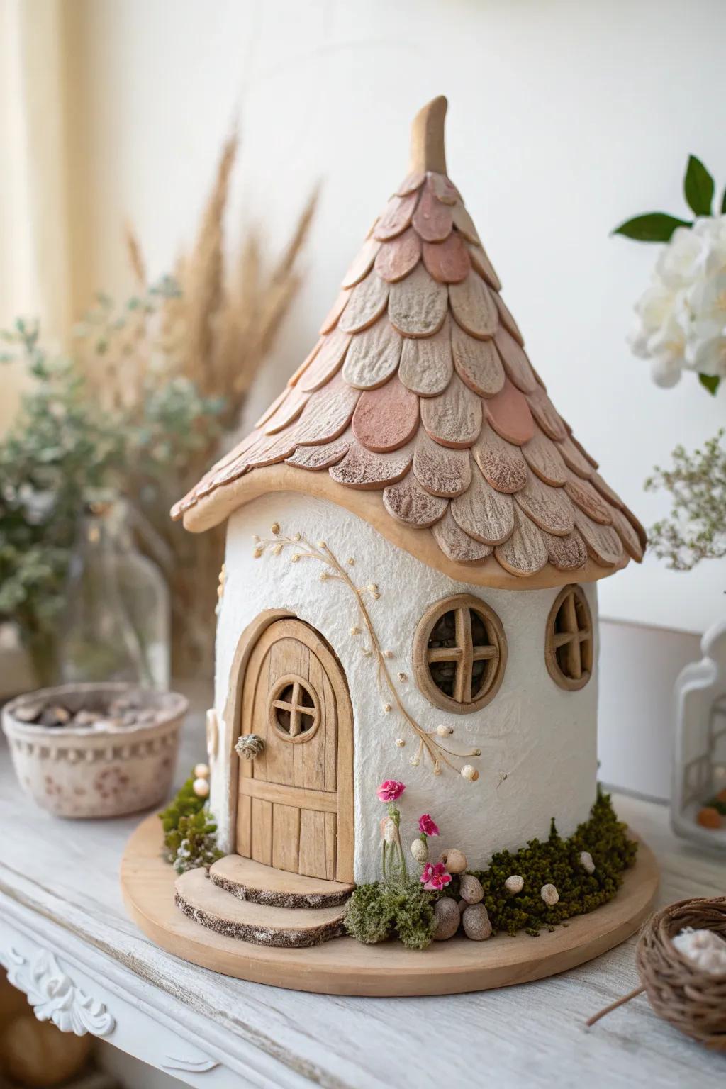 Experience the charm of whimsical roofs with this storybook-inspired fairy house.