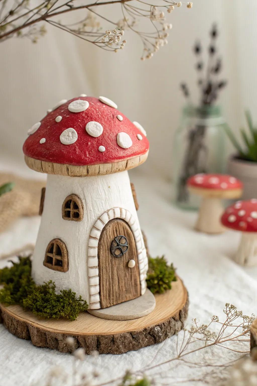 Step into a whimsical world with this charming mushroom-shaped fairy house.