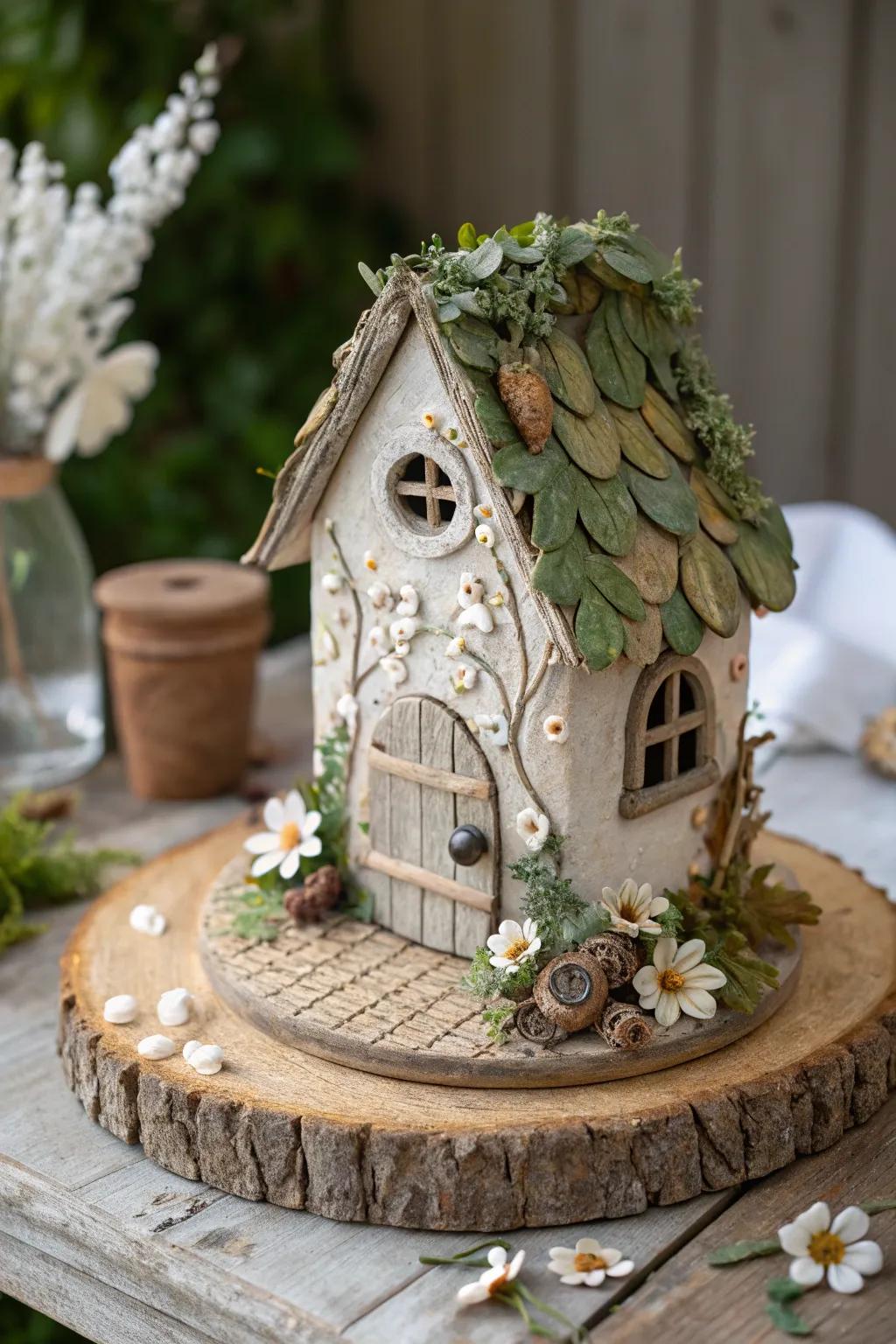 Celebrate the beauty of nature with a fairy house adorned with organic details.