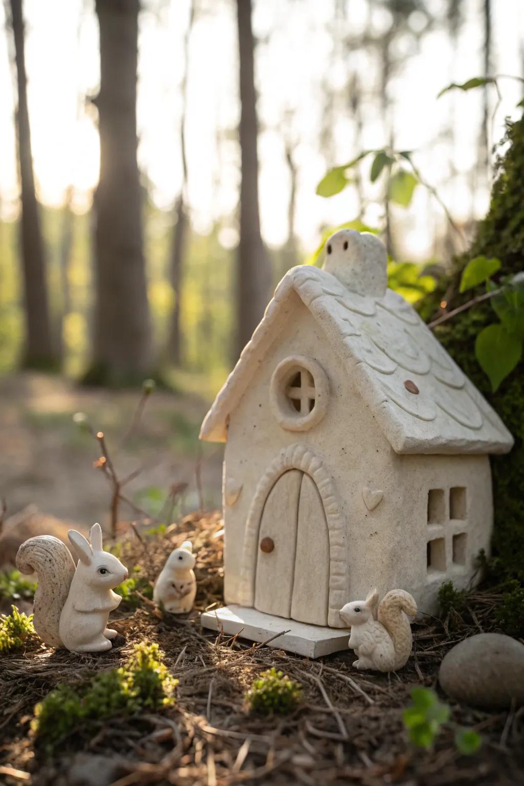 Add life to your fairy house with tiny clay woodland creatures like squirrels and birds.