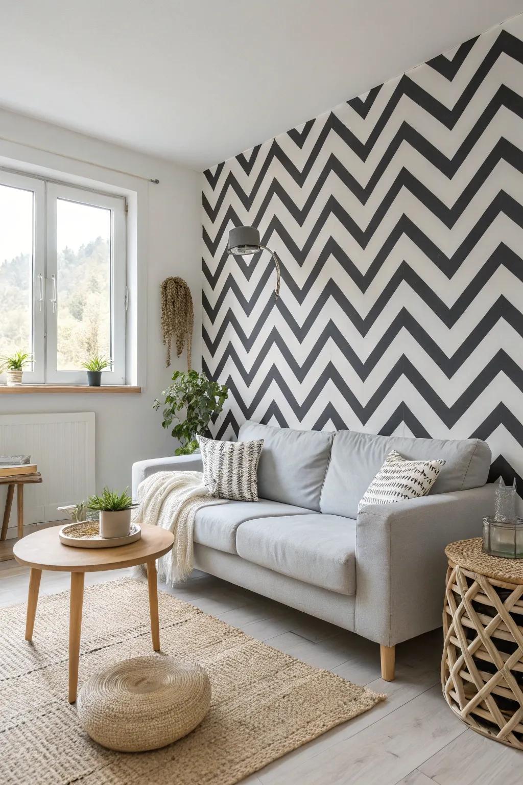 Add a trendy and minimalist vibe with bold chevron stencil designs.