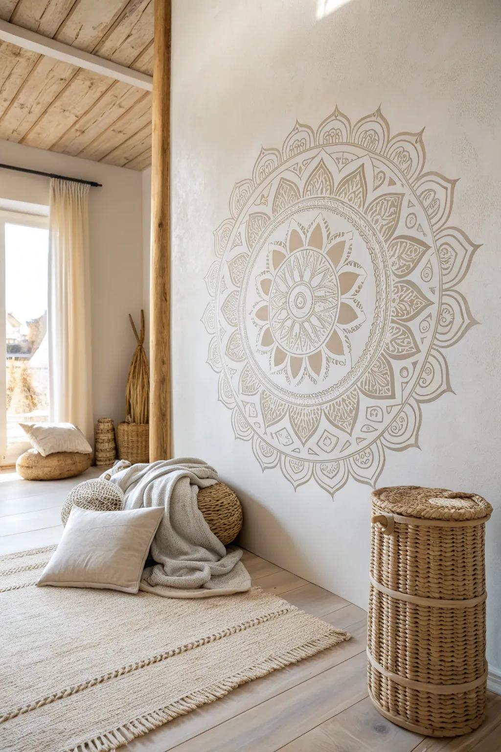 Add a serene and artistic touch with intricate mandala stencil patterns.