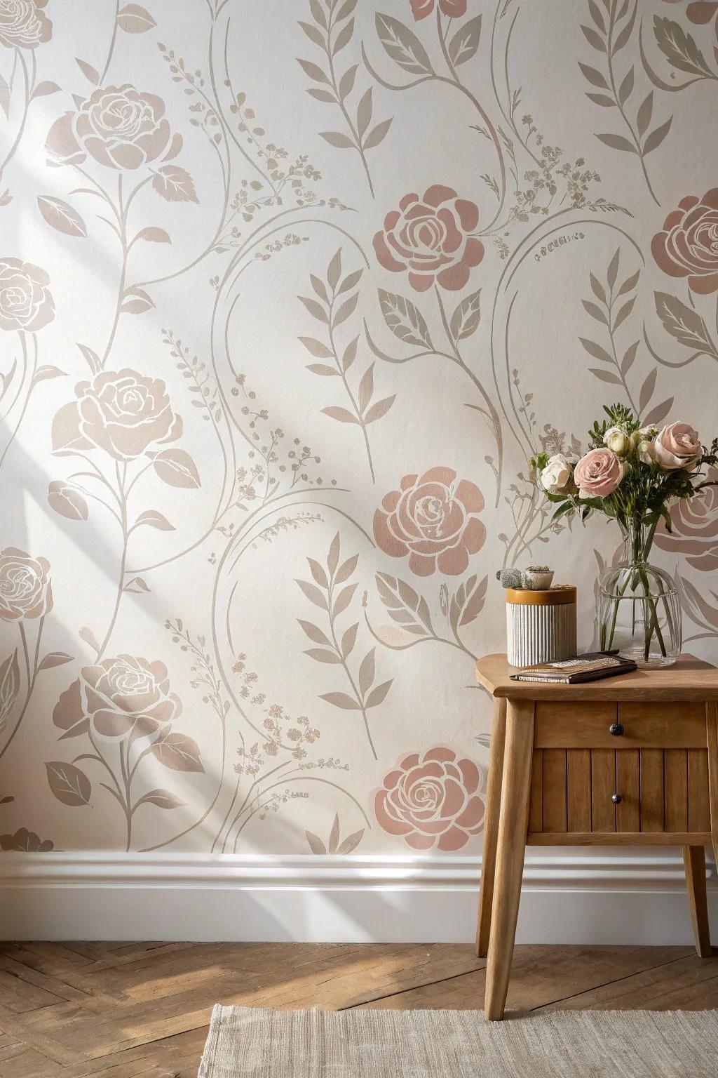 Create a serene and romantic atmosphere with elegant floral stencil patterns.