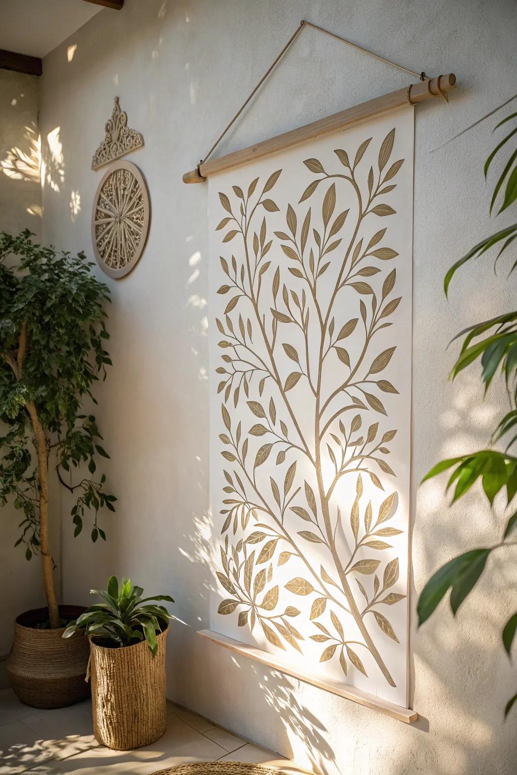 Create a peaceful retreat with elegant leaf and branch stencil designs.