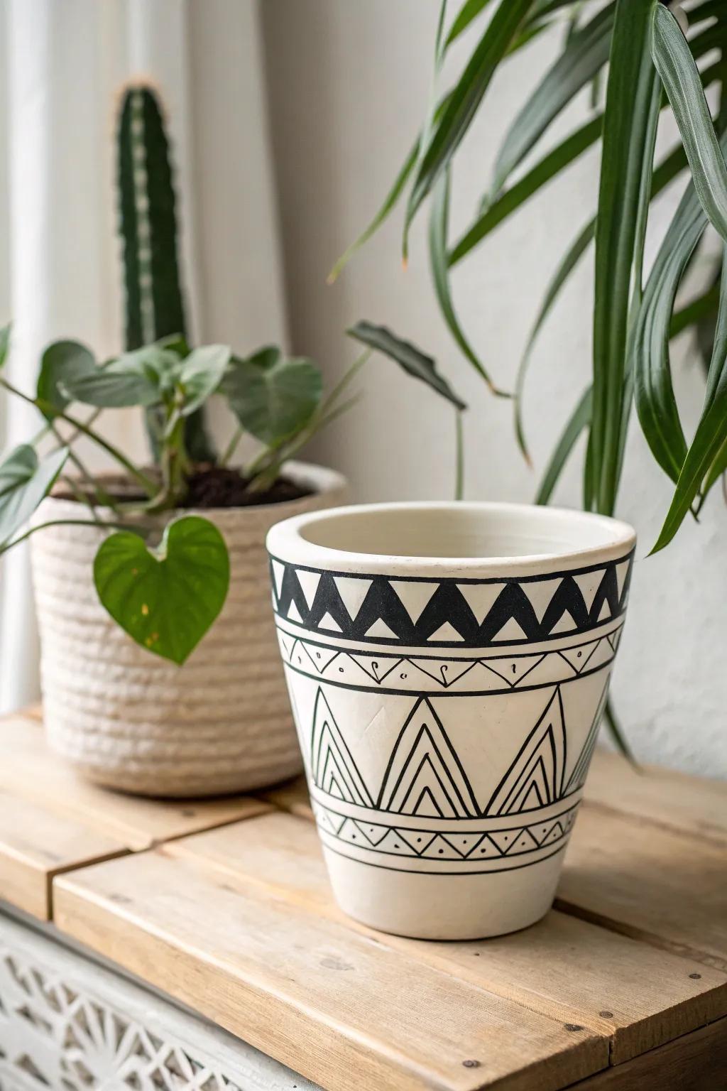Celebrate the beauty of simplicity with elegant black and white clay pot designs.