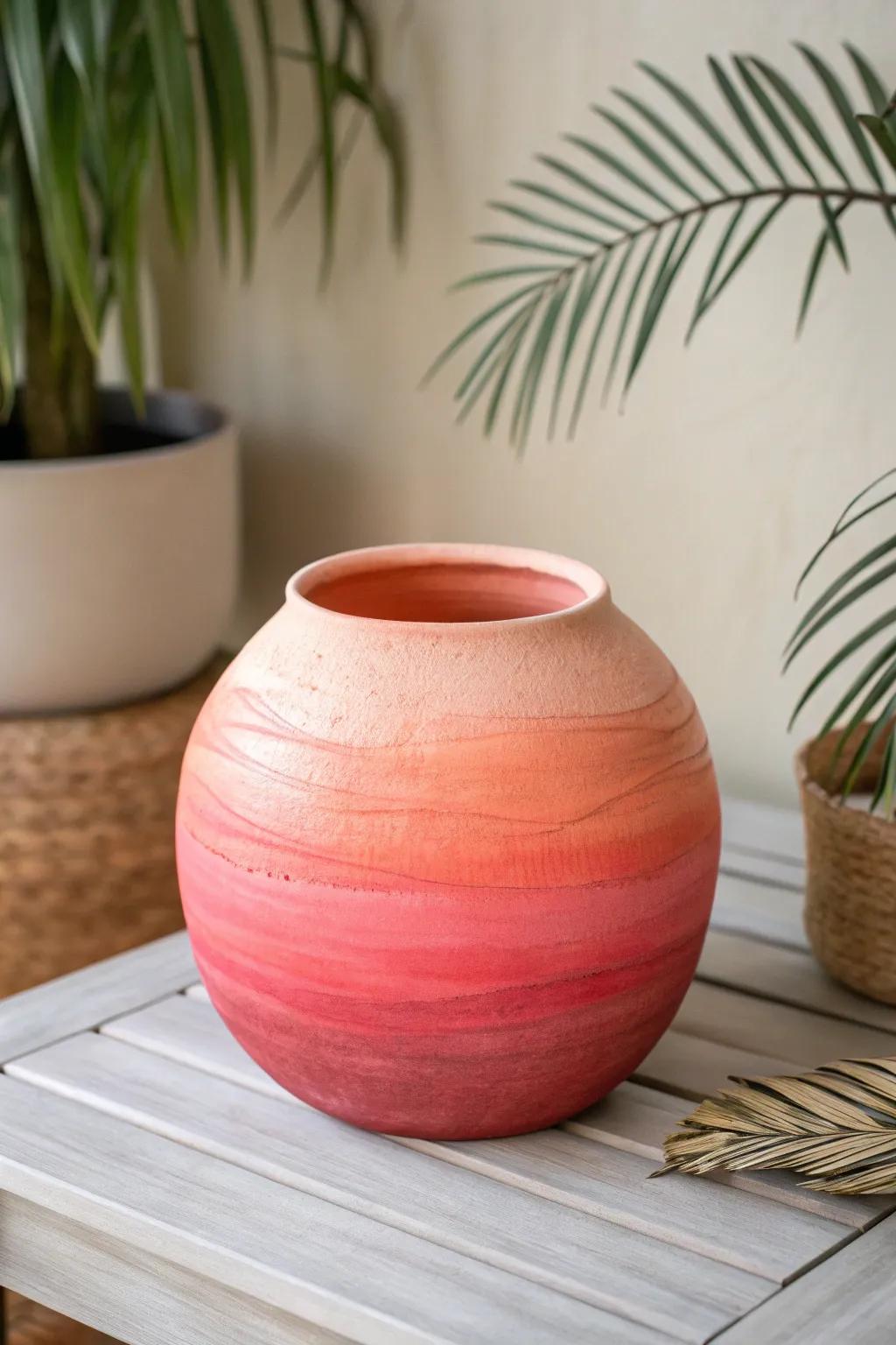 Create a soothing gradient effect on your clay pots for a warm, elegant look.