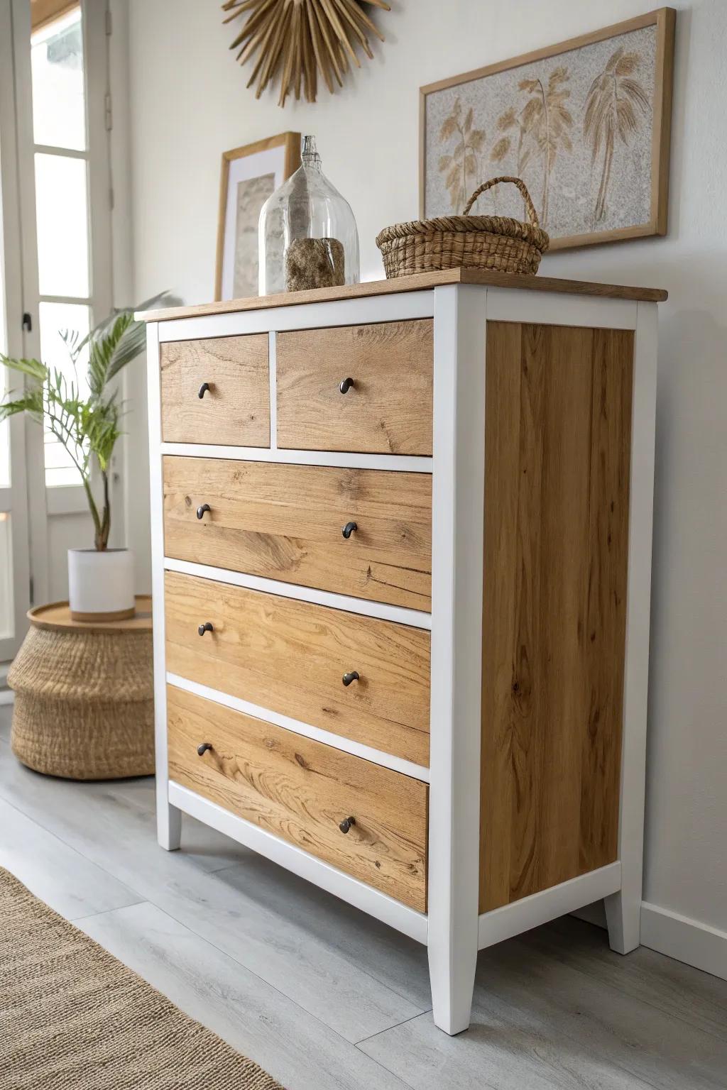 Give your dresser a timeless two-tone makeover for a fresh look.