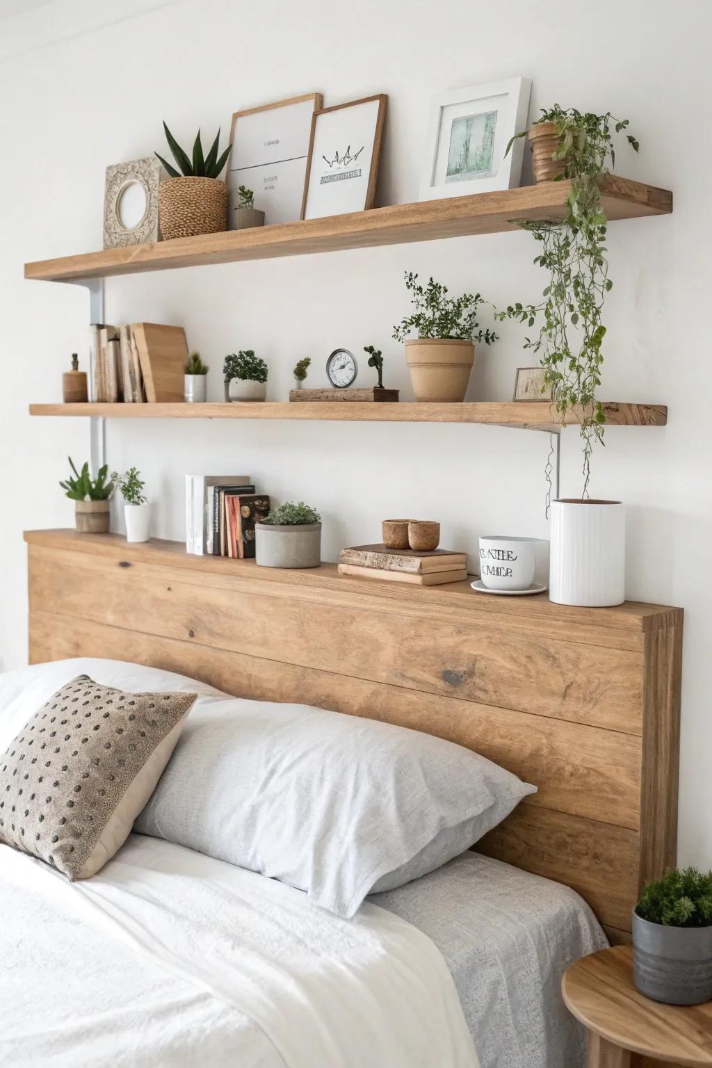 Floating shelves add style and storage to any room.