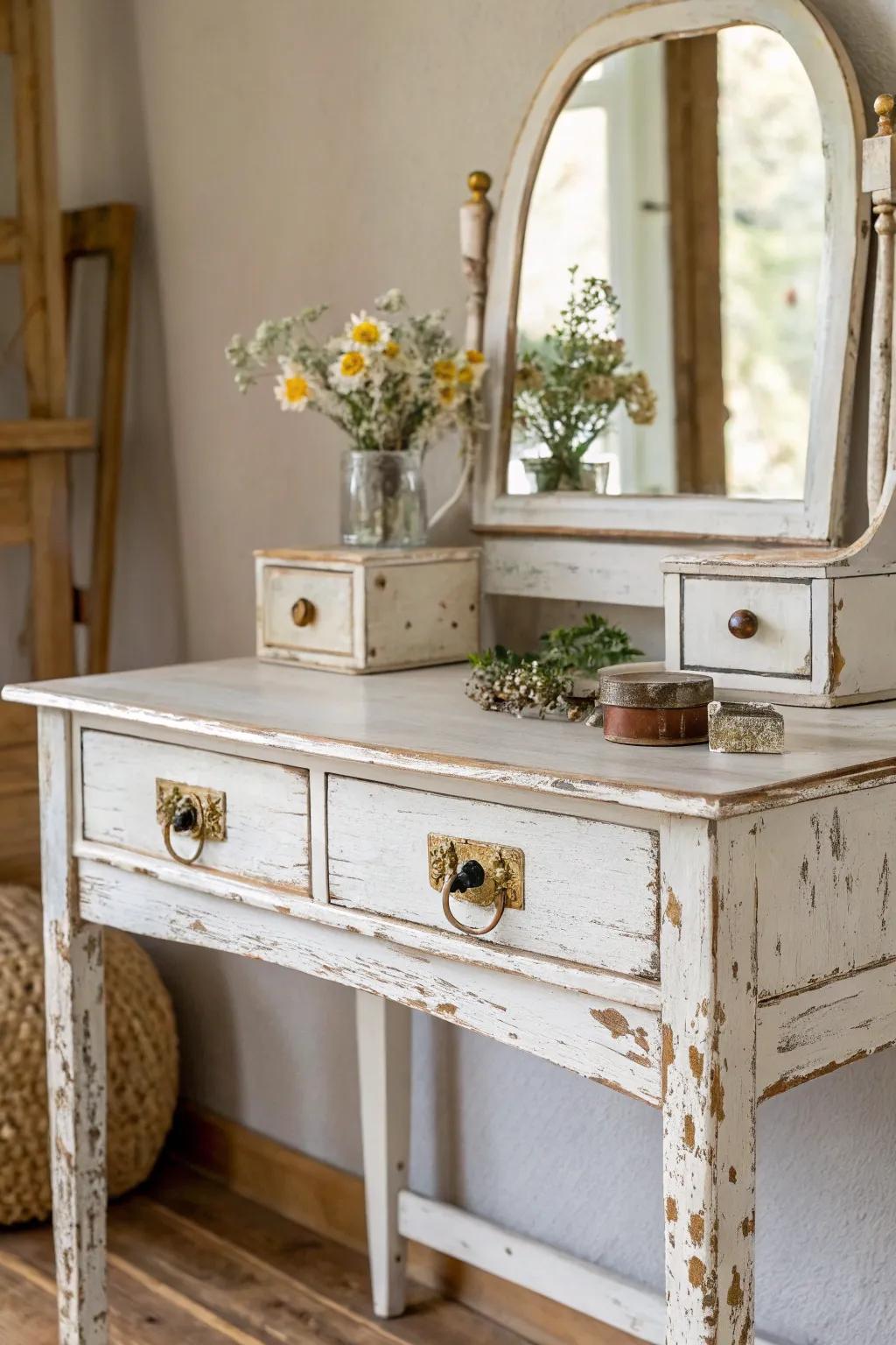 Create rustic charm with distressed paint and farmhouse accents.