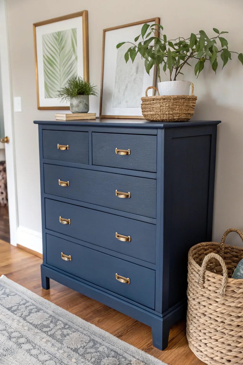 Give your dresser a bold new look with chalk paint and stylish hardware.