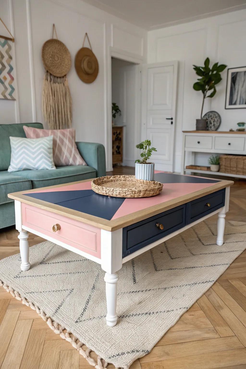 Create a bold centerpiece with color-blocked furniture.