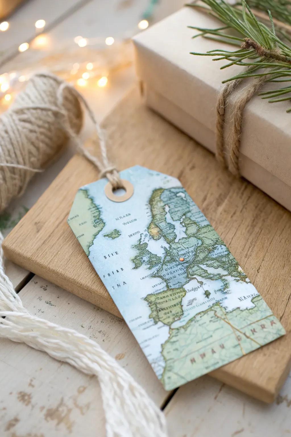 Give your gifts an adventurous flair with upcycled map gift tags.