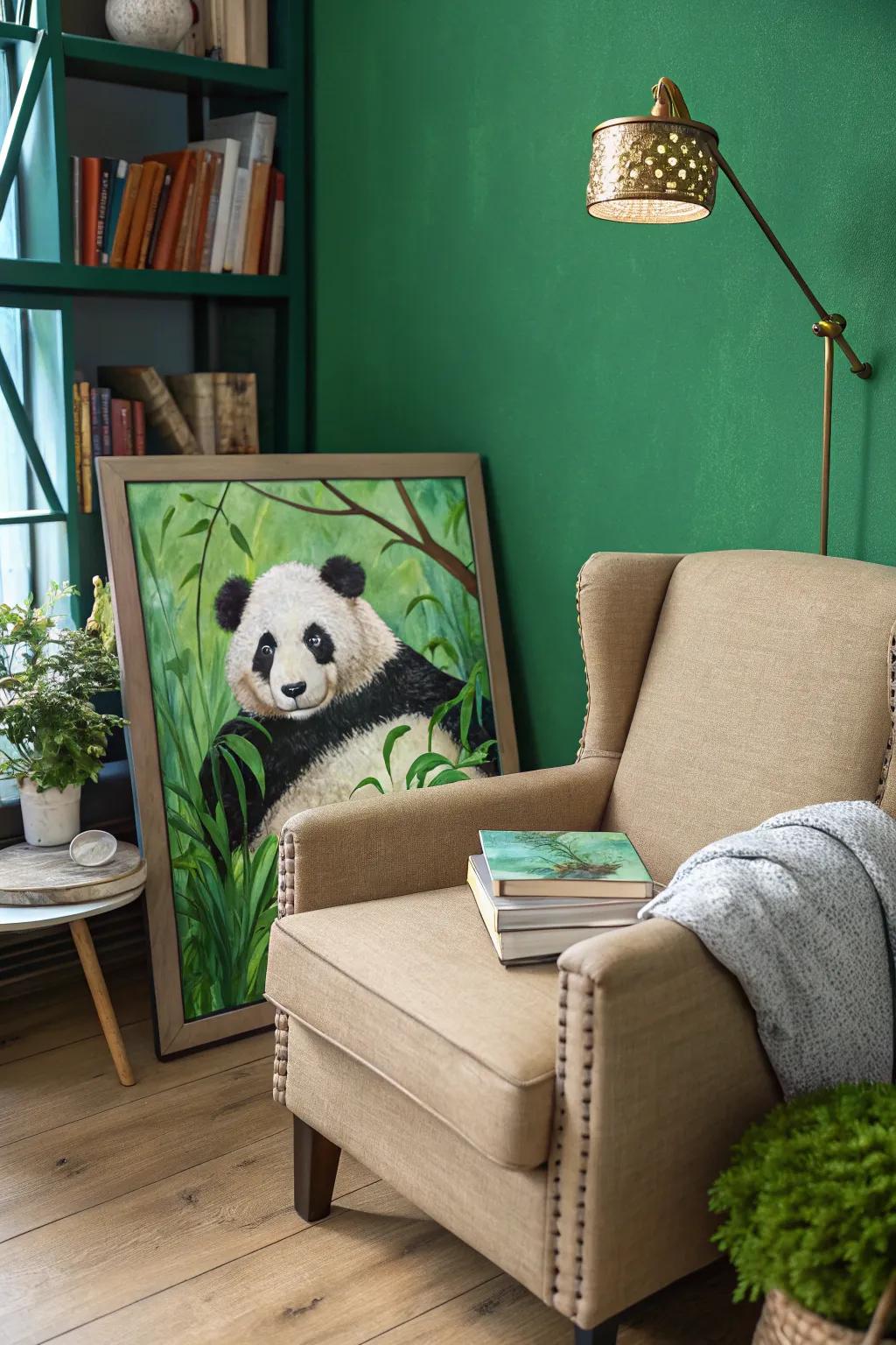 Delightful panda painting showcasing playful charm.