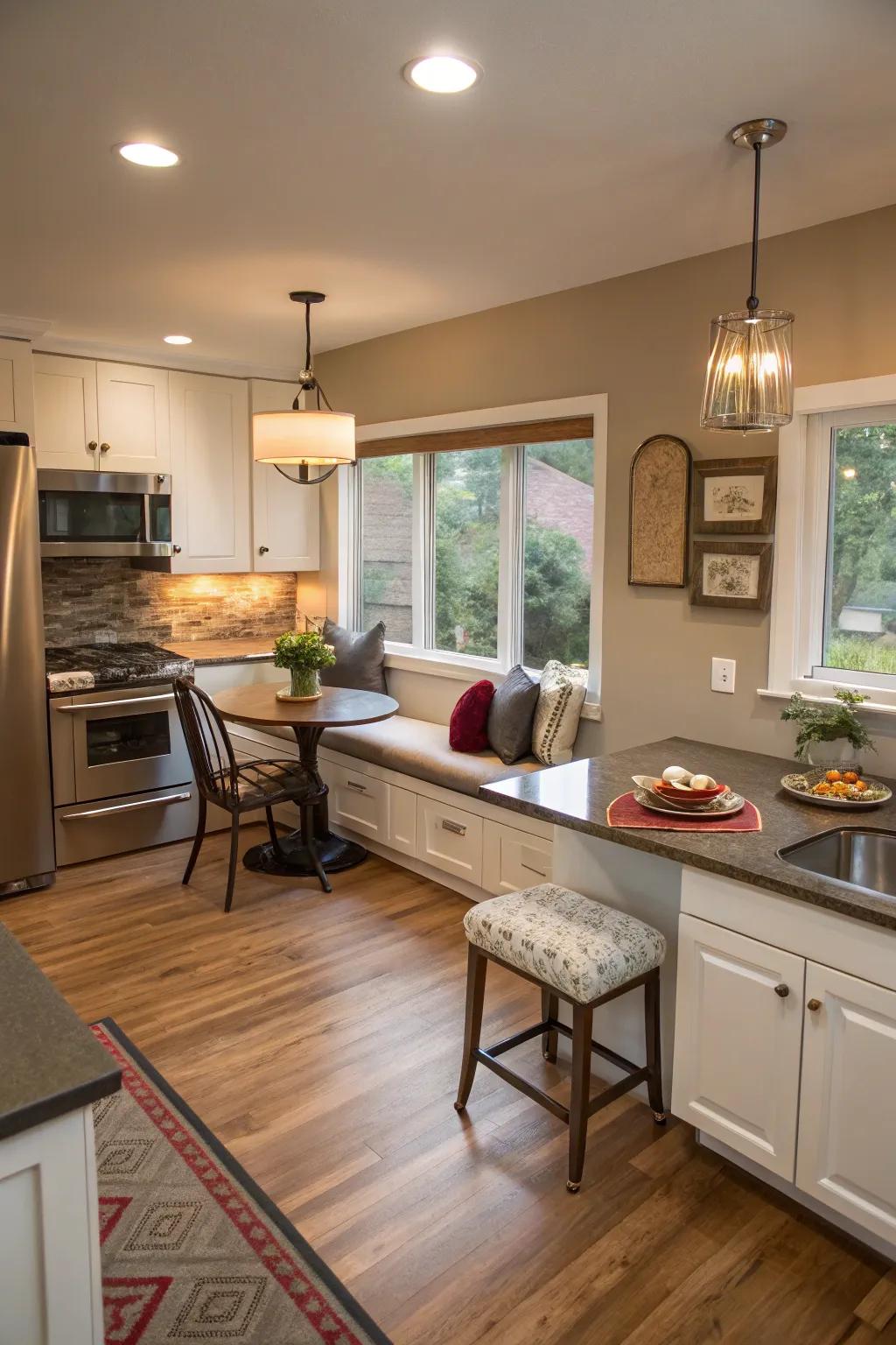 L-shaped kitchen featuring a cozy breakfast nook.
