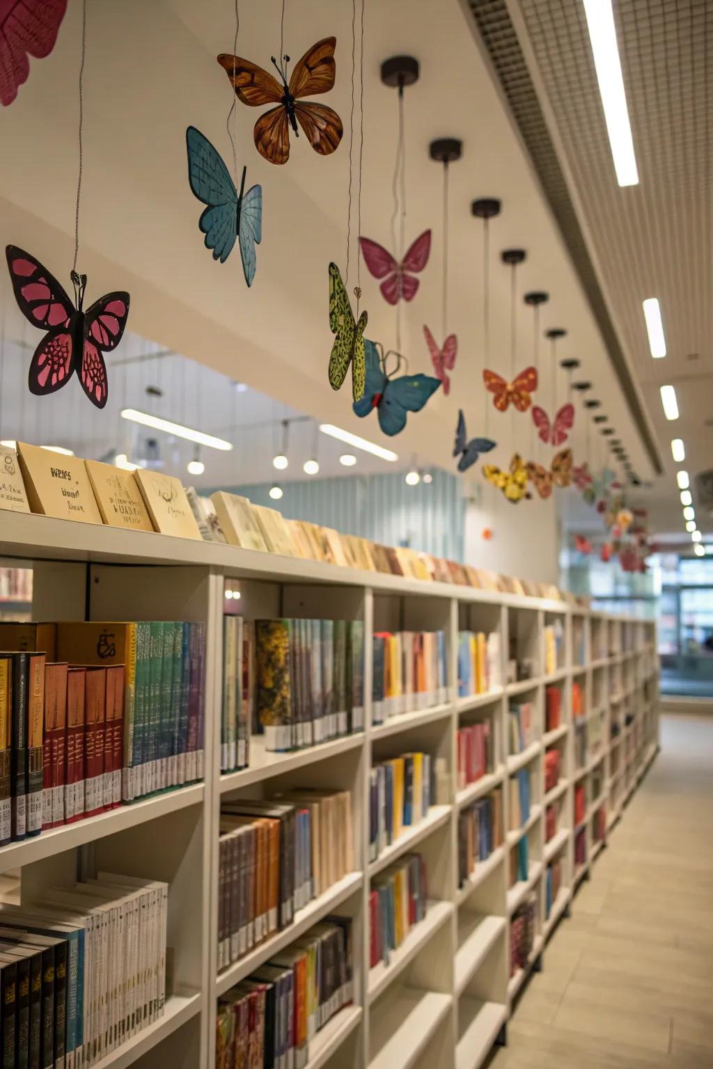 Books about personal growth decorated with butterfly accents.