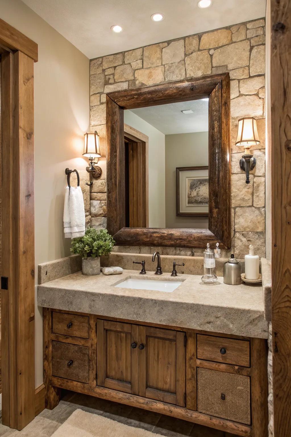 Incorporating wood and stone adds texture and coziness.