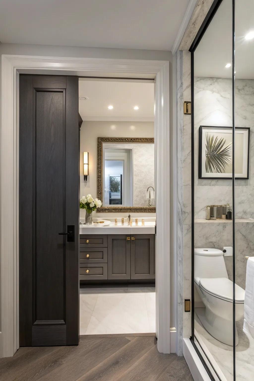 Pocket doors optimize space and add modern appeal.