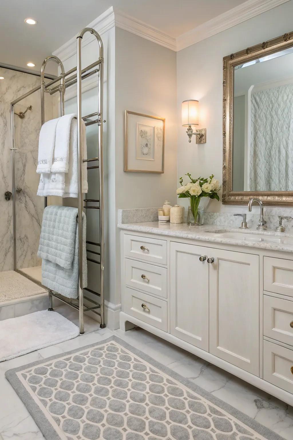 Textiles add warmth and style to powder rooms.