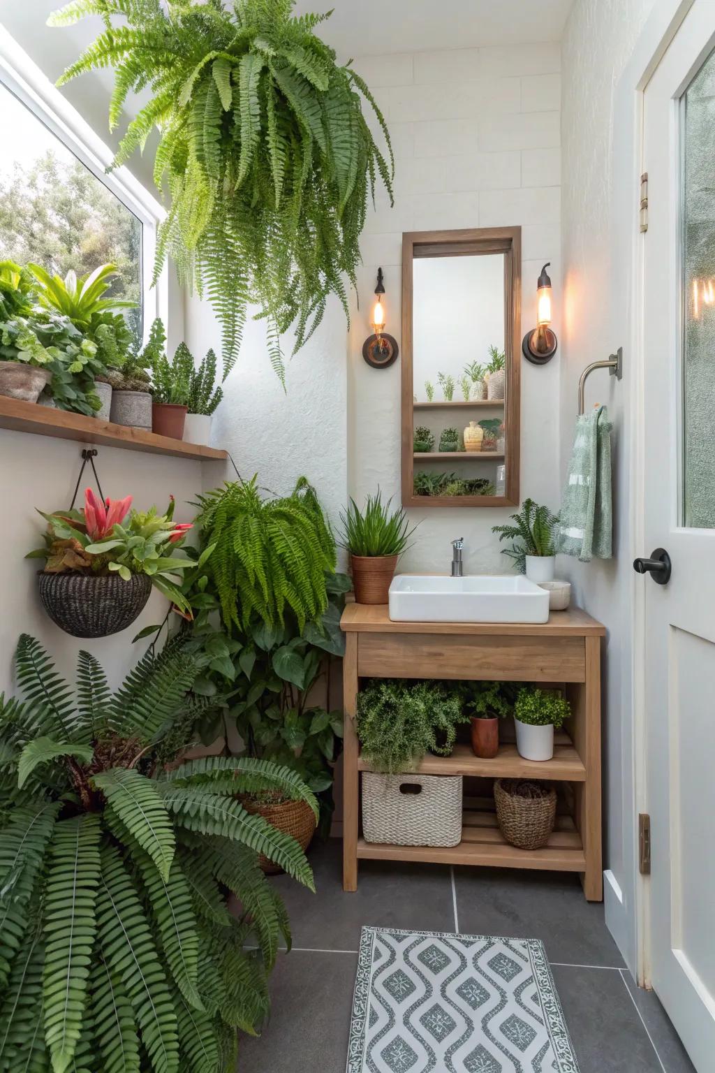 Plants bring freshness and vitality to powder rooms.