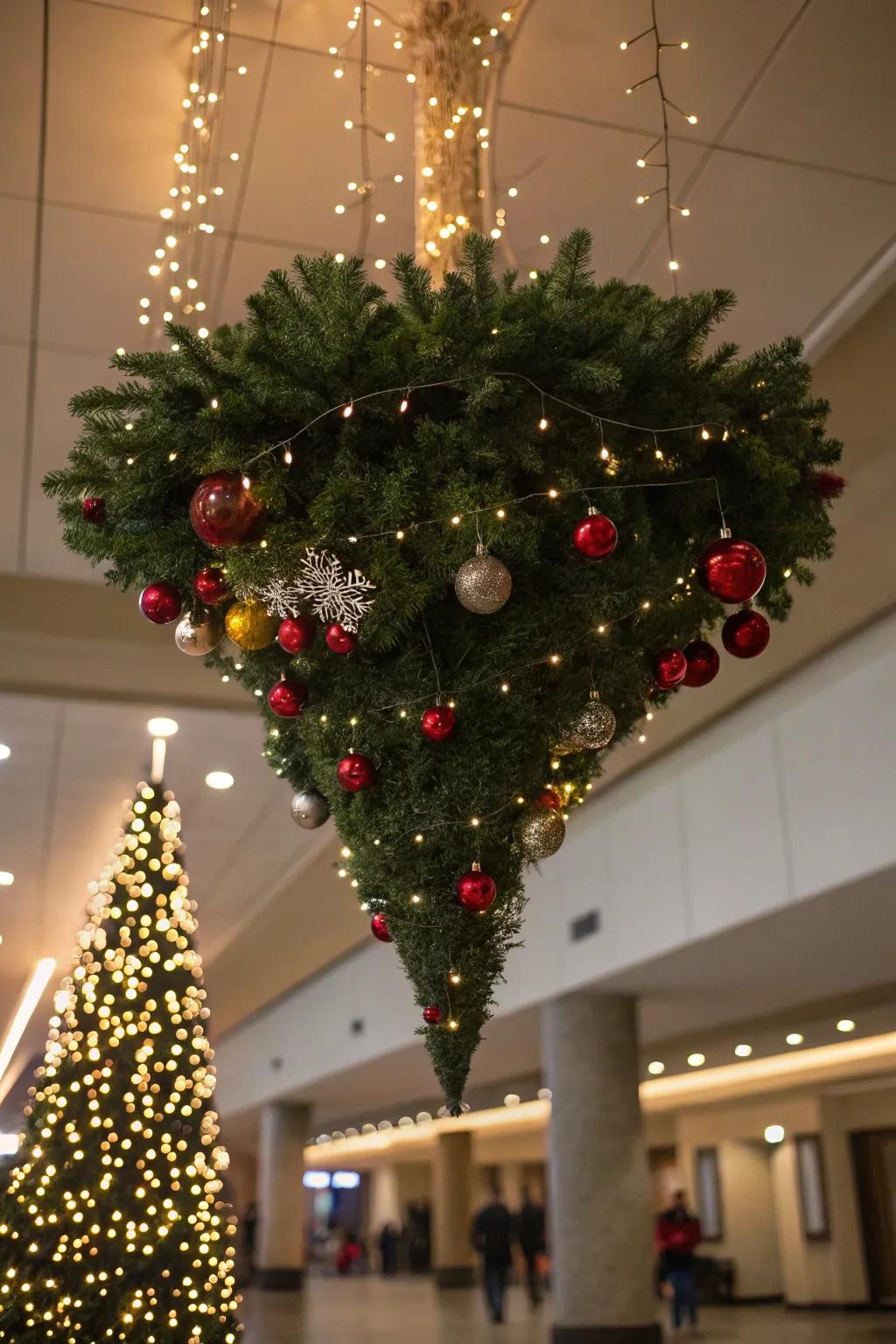 An eye-catching upside-down Christmas tree that saves space and adds flair.