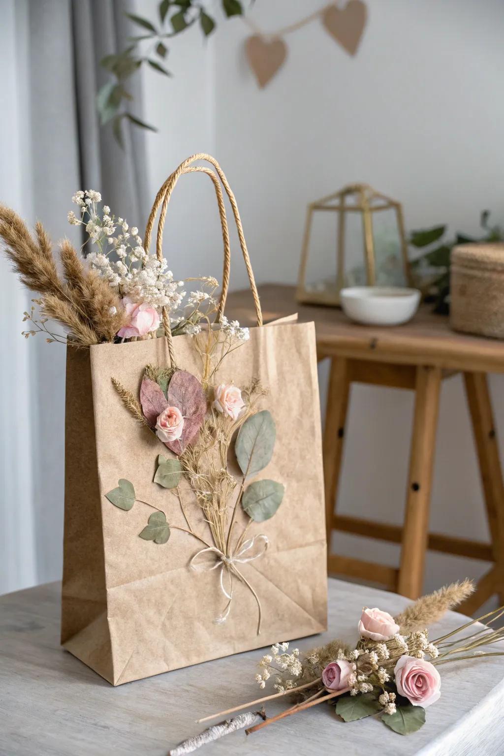 Infuse your Valentine's gift bag with natural beauty using dried flowers and leaves.