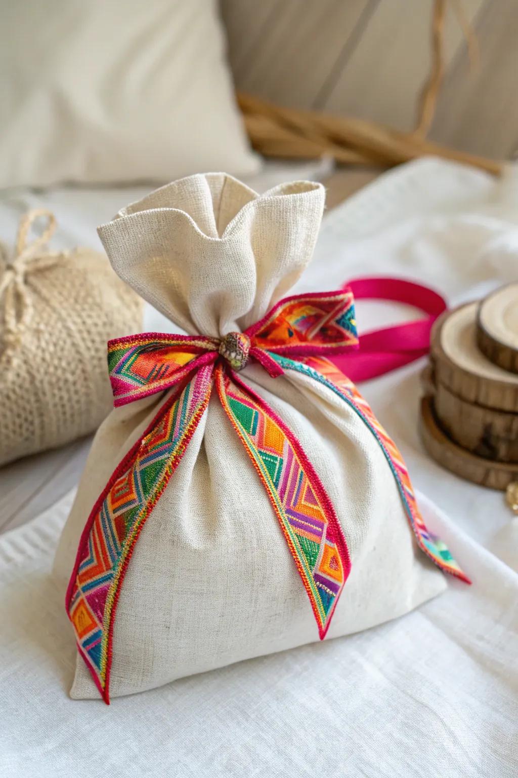 Add a sophisticated flair to your Valentine's bag by wrapping it with colorful ribbons tied in bows.