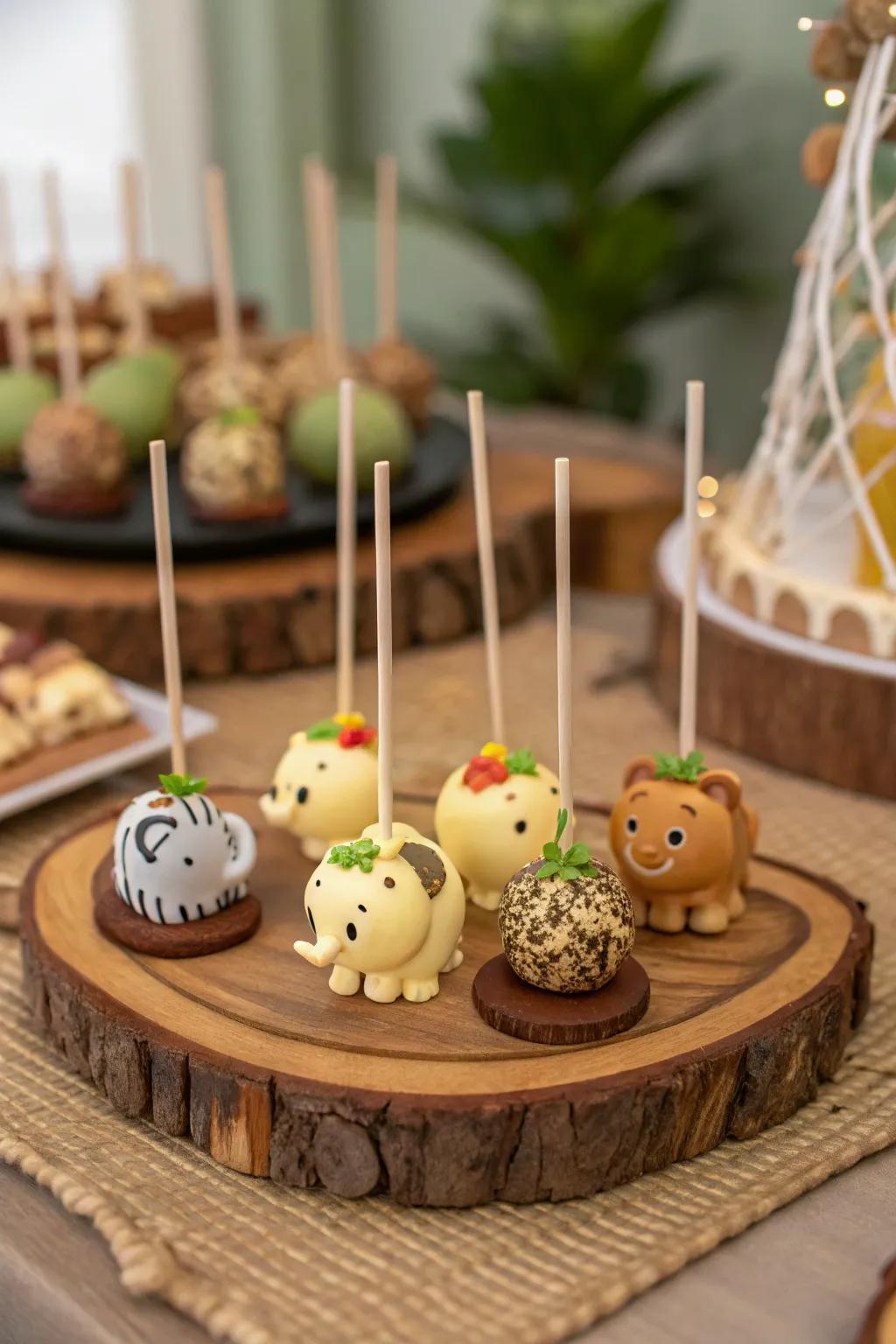 Safari animal cake pops for a fun baby shower.