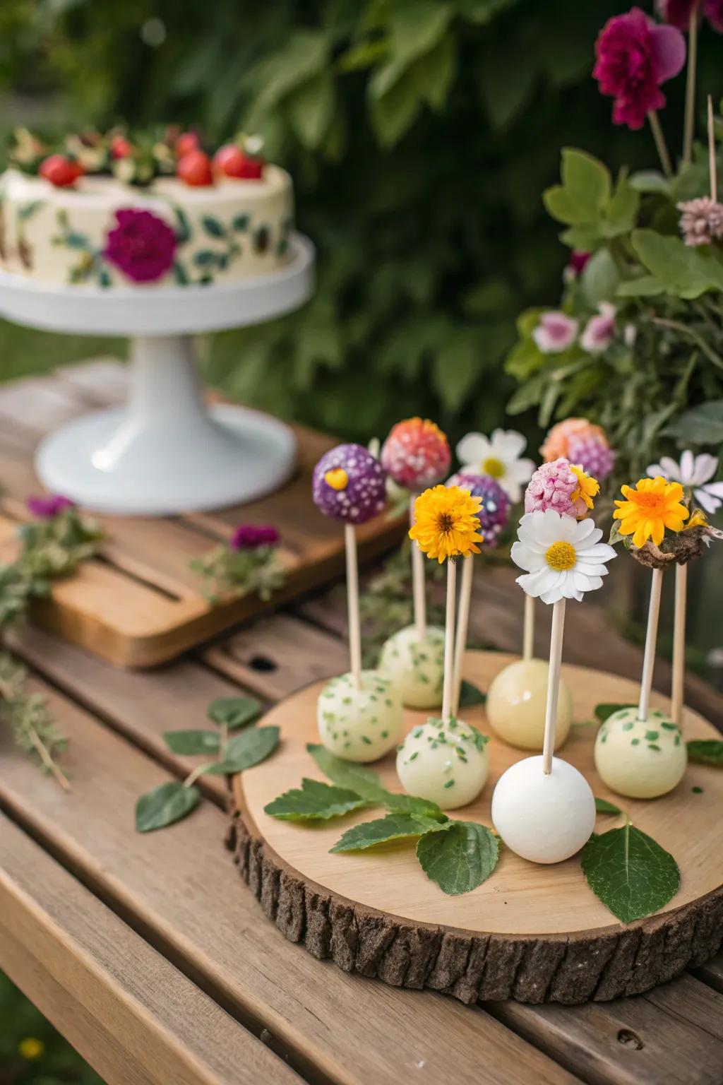 Garden party cake pops inspired by nature.