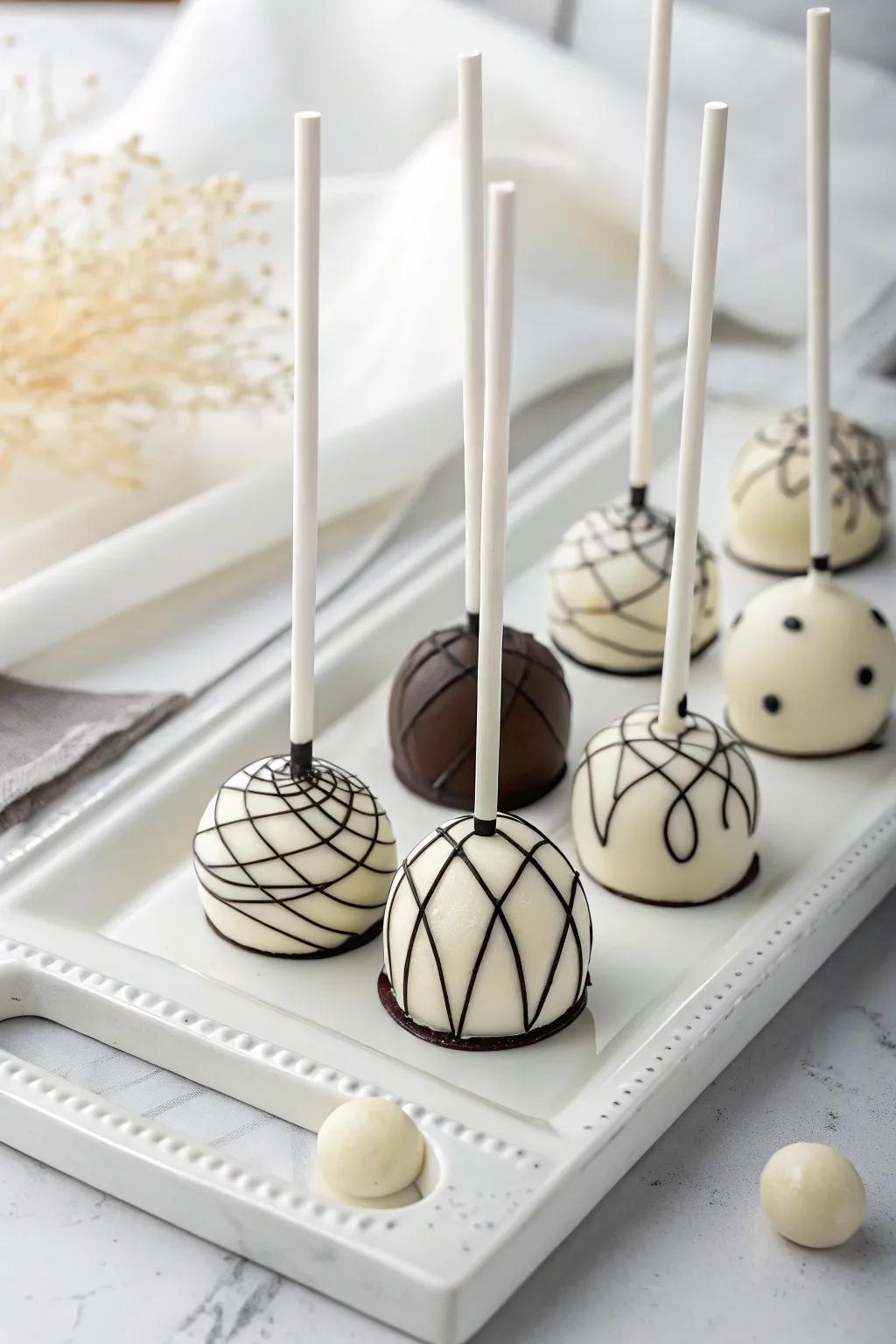 Minimalist chic cake pops for a contemporary baby shower.