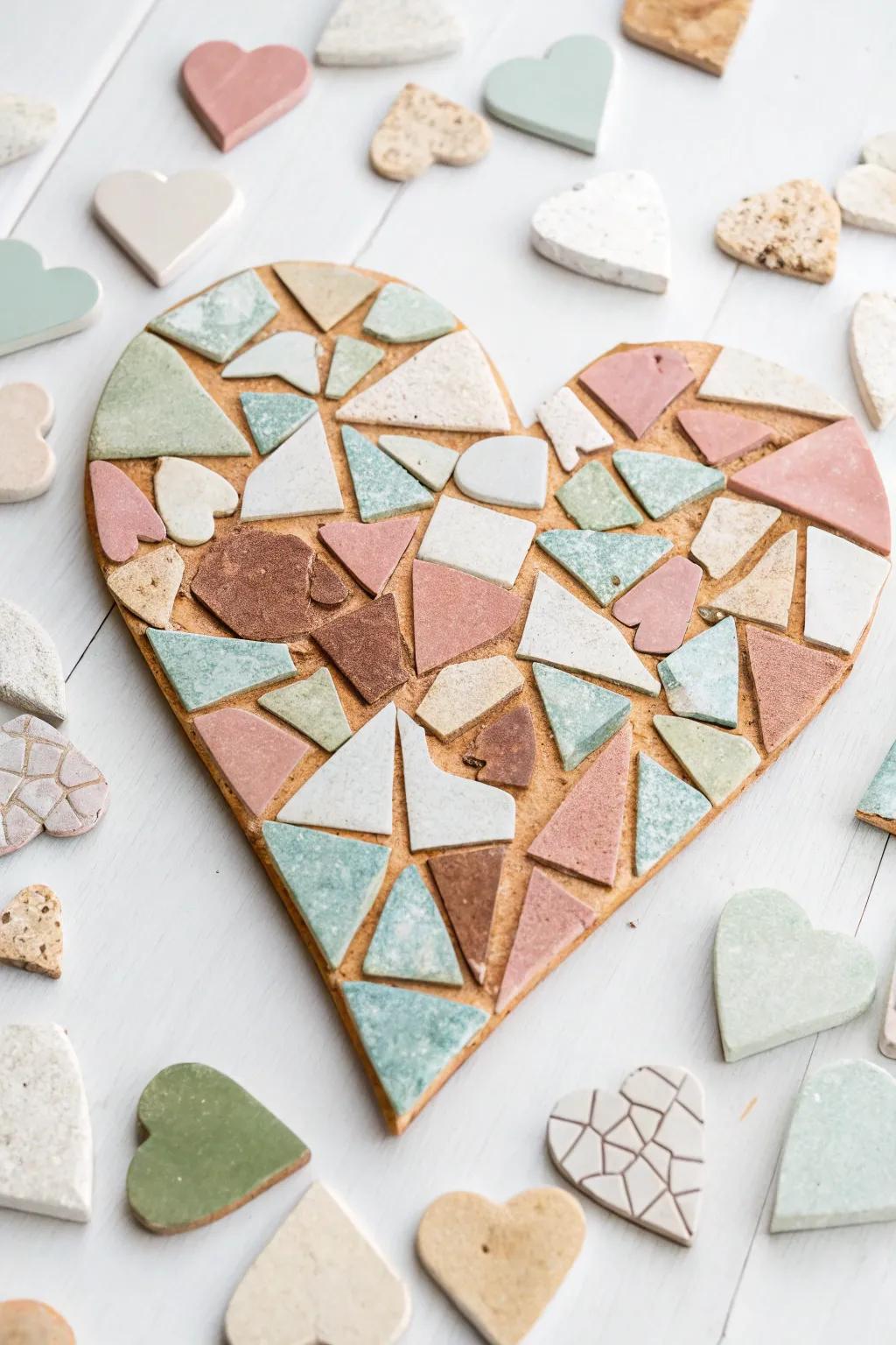 Create a stunning heart mosaic by repurposing old tiles, blending sustainability with artistry.