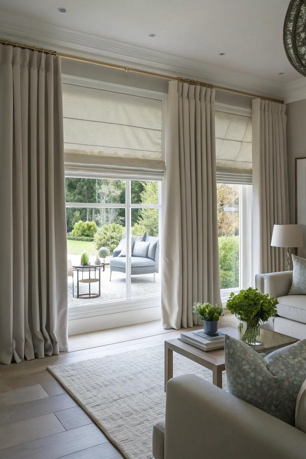 Roman shades offering a sleek and tailored window treatment.