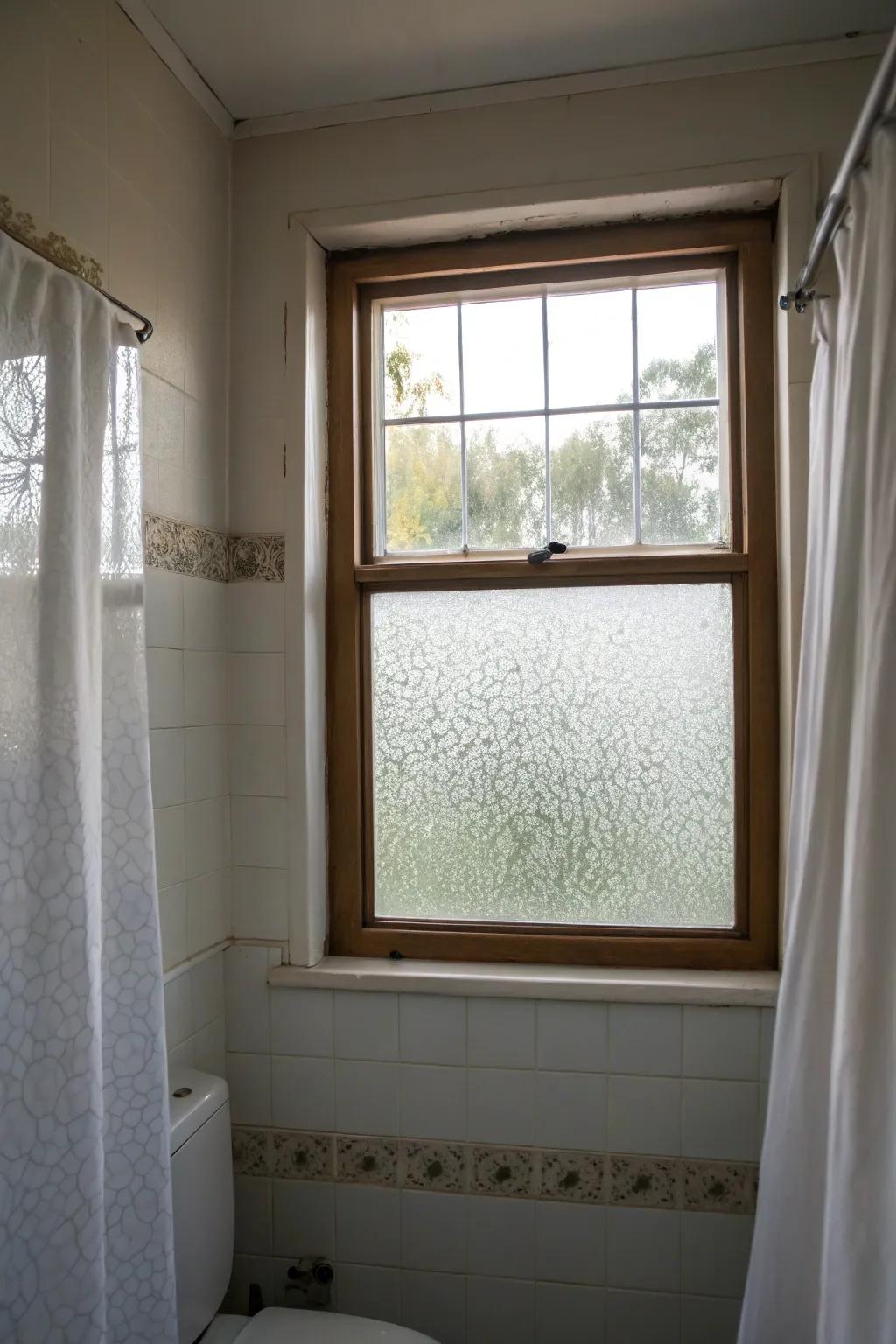 Frosted glass providing privacy with a modern aesthetic.