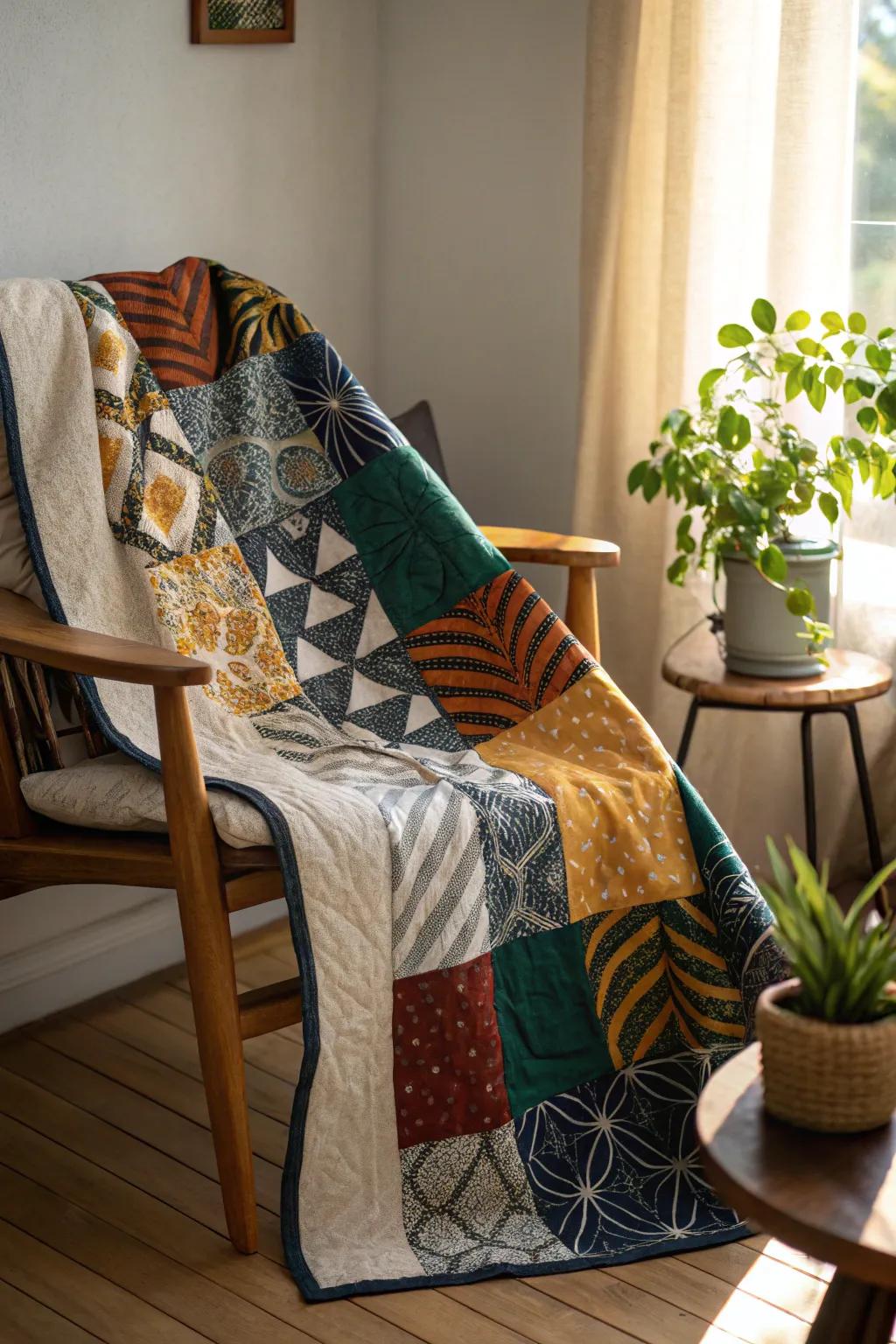 Embrace cultural elegance with a minimalist twist in this stunning friendship quilt.
