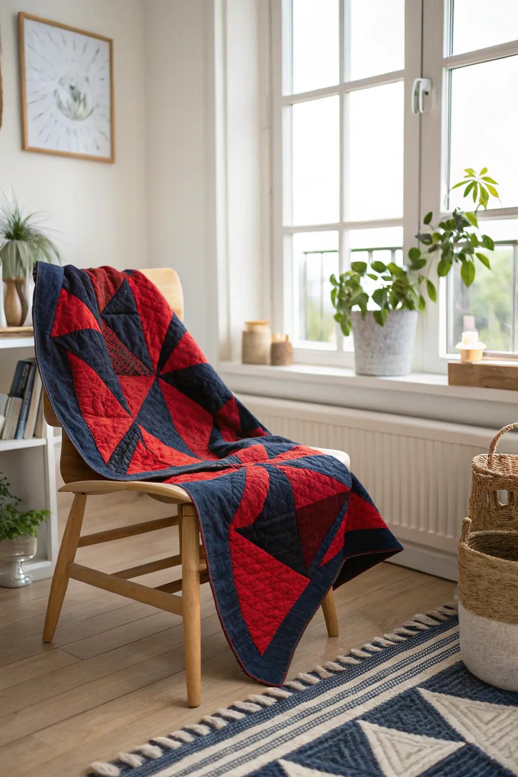 Embrace the art of bold colors with a friendship quilt that stands out in minimalist elegance.