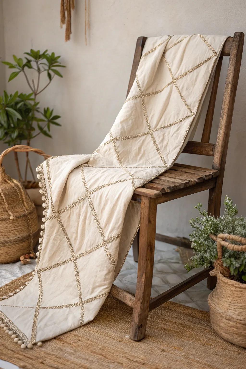 Embrace simplicity with a minimalist quilt that celebrates natural beauty and craftsmanship.
